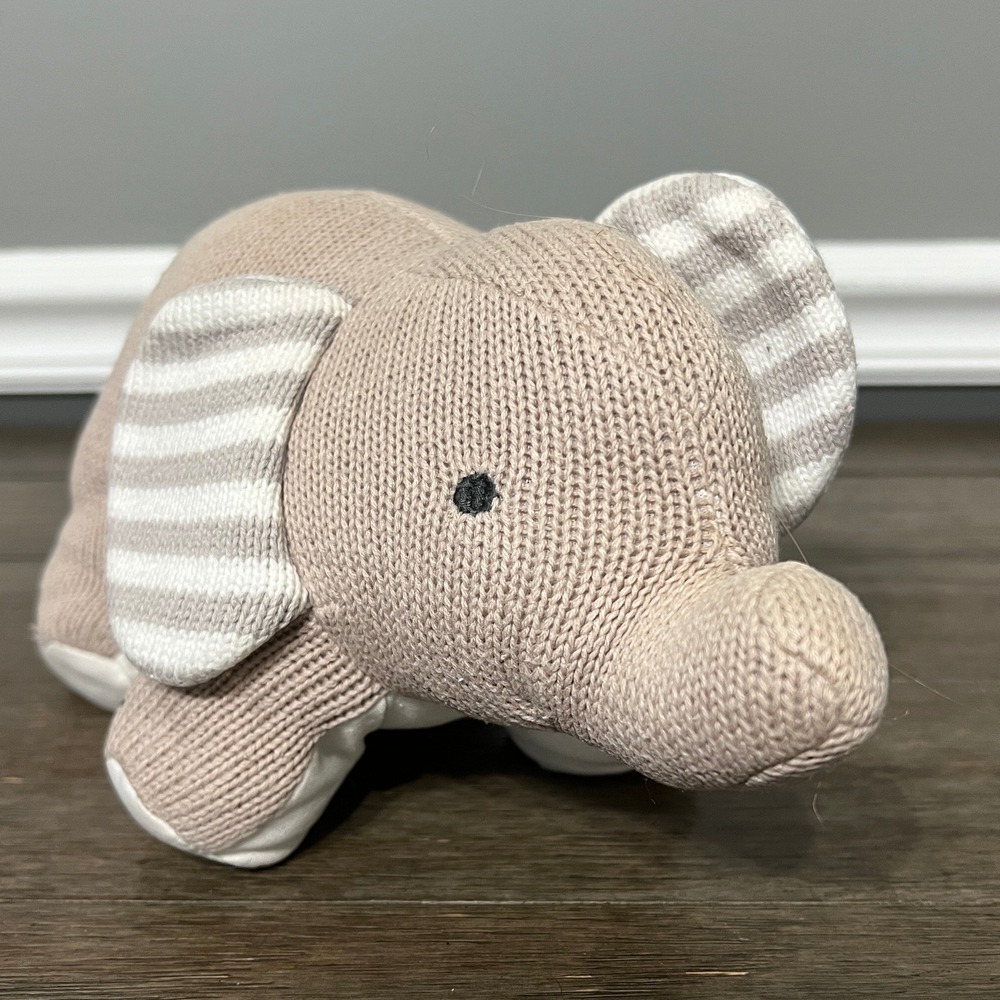 Lolli Living Knit Elephant Plush Toy Beige Striped Ears Stuffed Animal Baby Toy